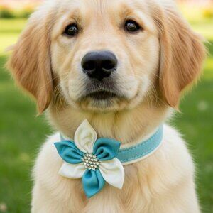 Dog Collars ~ Size Medium, Teal/White Bow & Rhinestones w/ Rose Gold Clasp, NWT